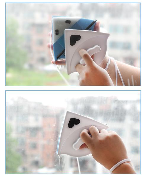 双面磁吸擦窗器使用示意图,高楼玻璃清洁