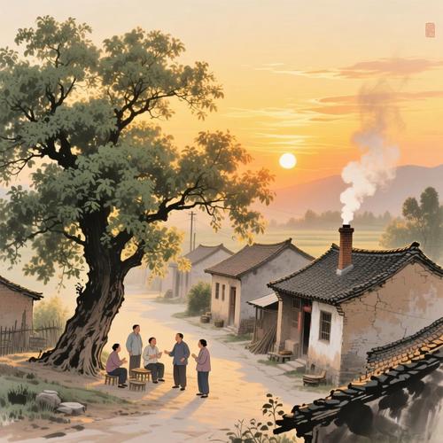 古代农家日落而息日常场景图