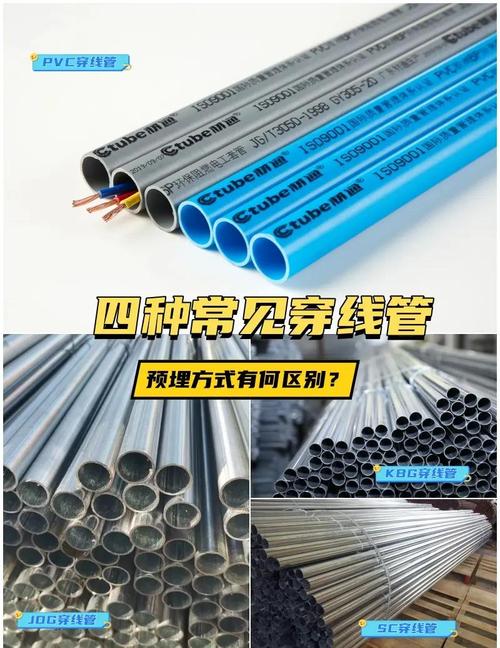 装修现场堆放的镀锌铁管和PVC穿线管对比