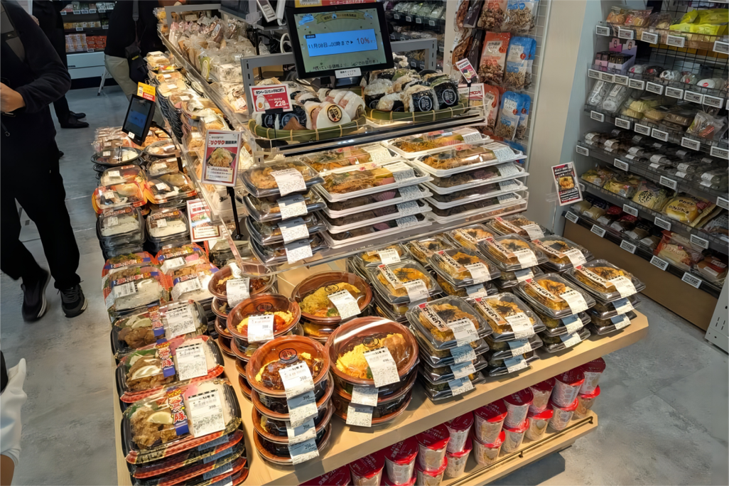 便利店冷藏柜早餐饭团面包挑选场景