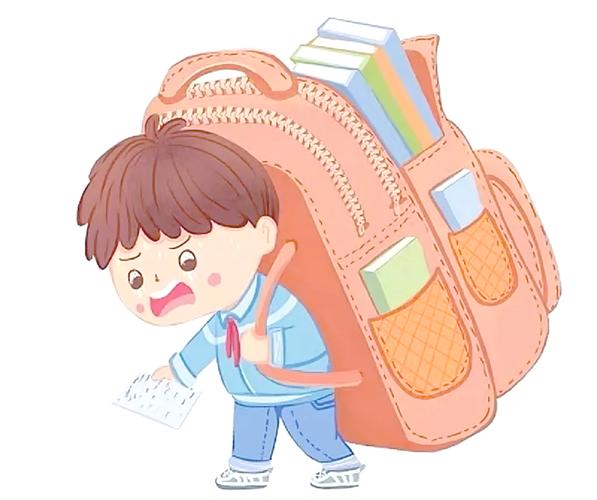 儿童背着大书包疲惫上辅导班漫画风格