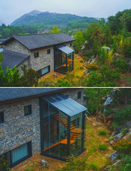 湖北南漳天池山康养民宿山间石墙小院