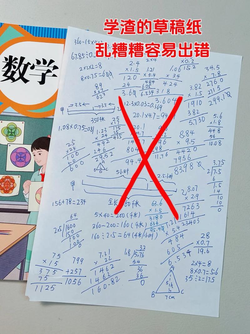 小学男生草稿纸上画的腌萝卜分堆计数草稿