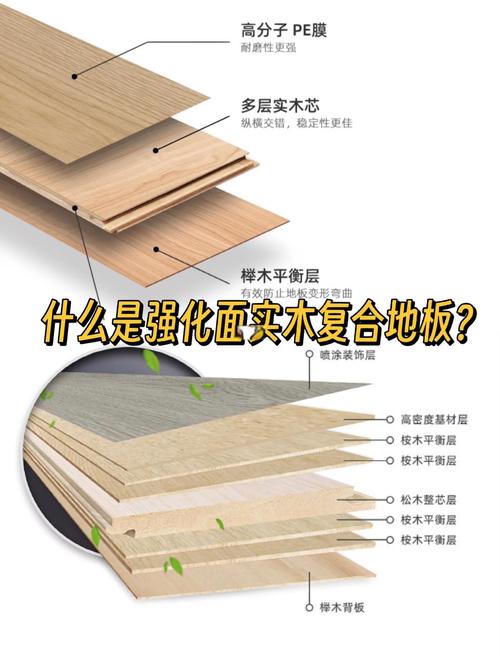 强化地板和实木复合地板结构横截面图