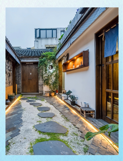 苏州太湖边临水庭院民宿青石板观景台