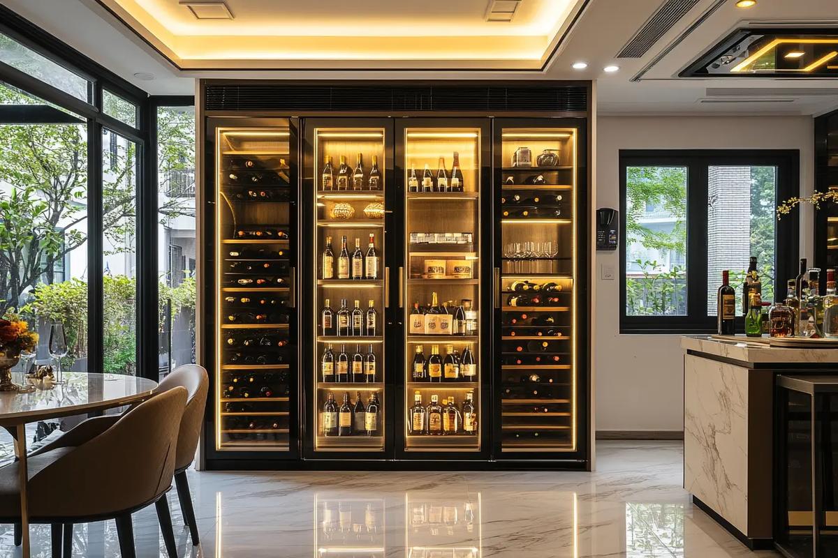 嵌入式酒柜红酒架灯光效果实景图