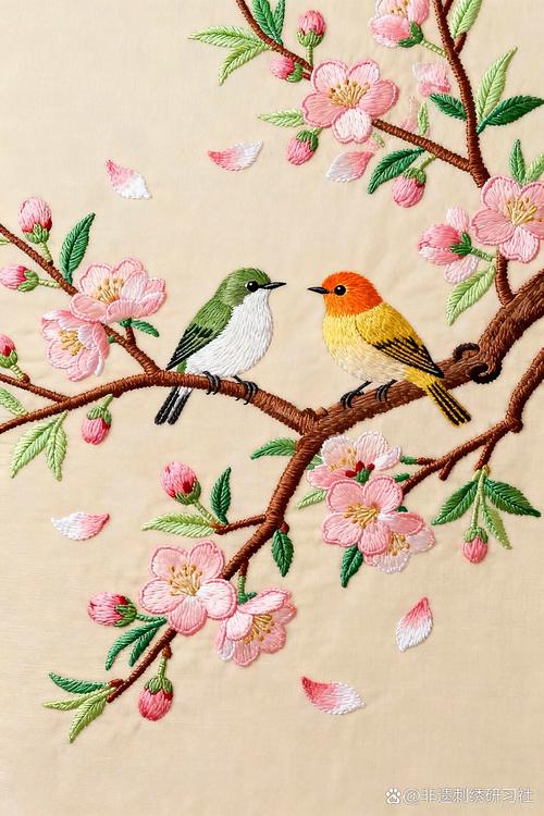 原创手绘花鸟刺绣花样稿