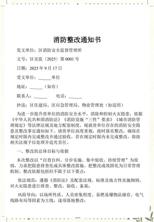 消防部门出具的消防设施不合格整改通知书