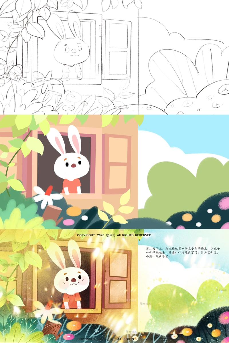 不同风格儿童绘本内页插画对比