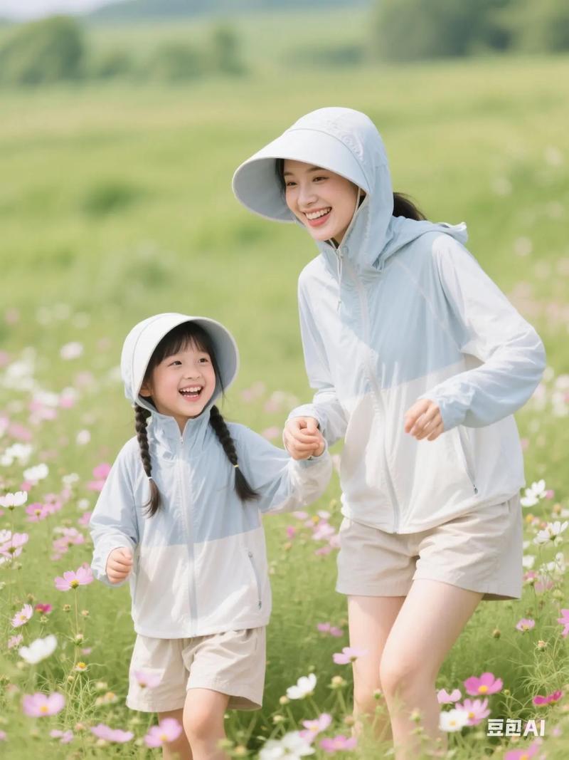 宝妈带娃户外出行产后防晒实拍图