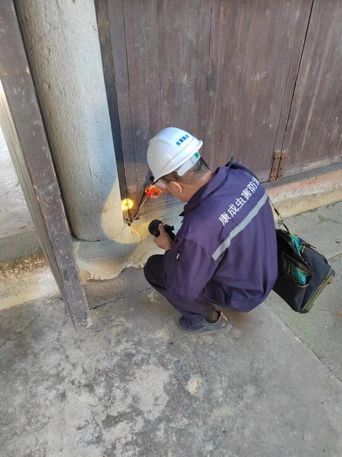 文保专业人员检测古建筑白蚁作业场景