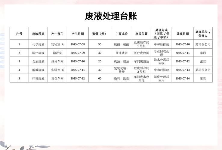 机械加工厂废切削液分类存储环境管理台账