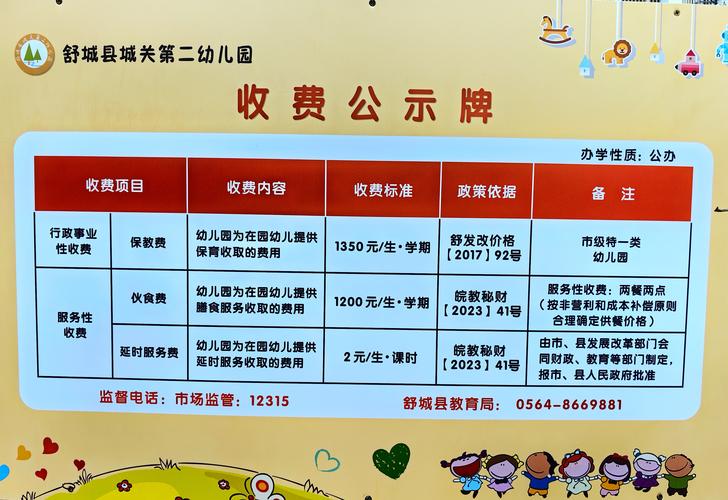 幼儿园收费标准公示牌 普惠园价格