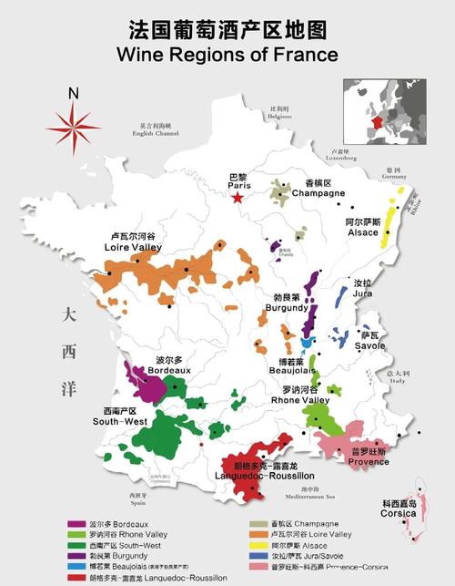 法国波尔多红酒产区分布地图
