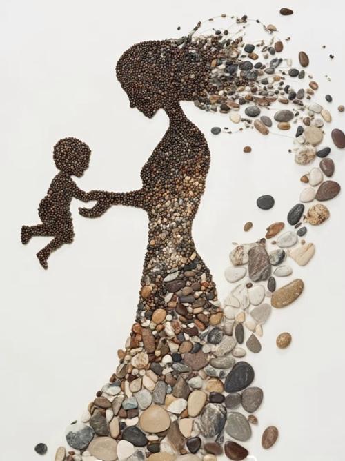母子共同创作拼贴画作品留念