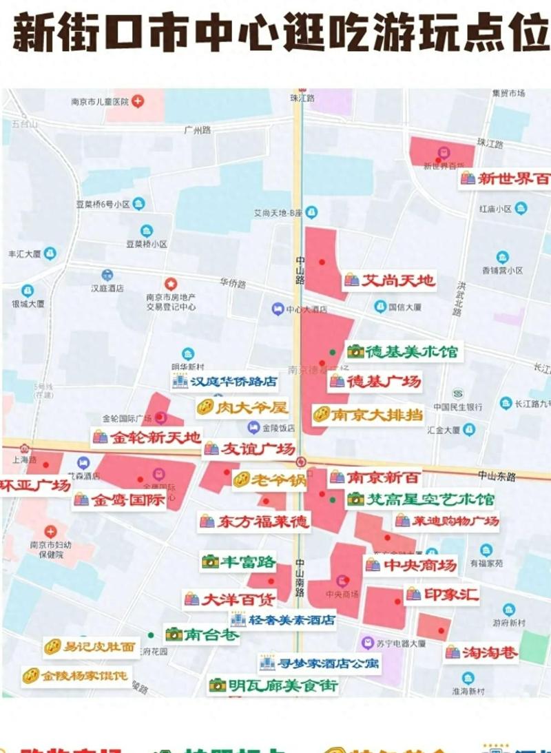南京新街口商圈线下品牌点位分布示意图