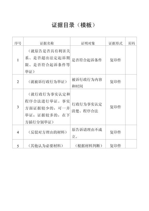 探视权纠纷举证证据清单模板