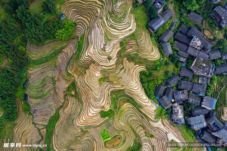 南漳黄垭村古寨石墙俯瞰梯田茶园村落景观