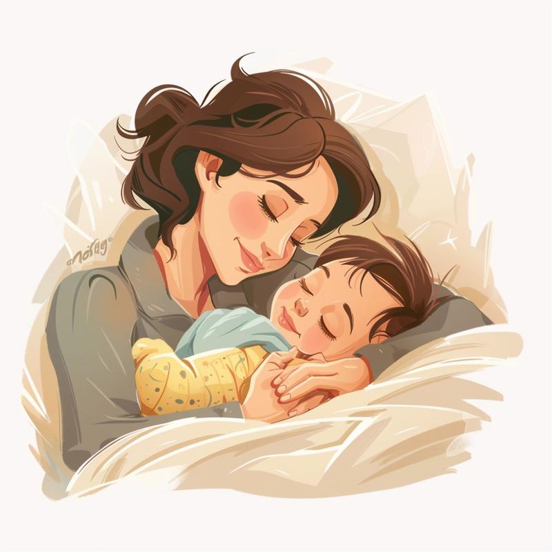 母亲抱着婴儿哼唱老式摇篮曲温情画面