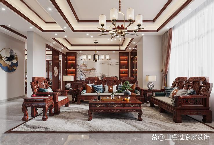 客厅新中式沙发边几中式摆件摆放实景图