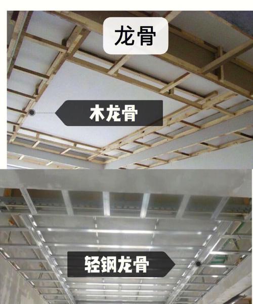 家装吊顶施工现场两种龙骨对比图