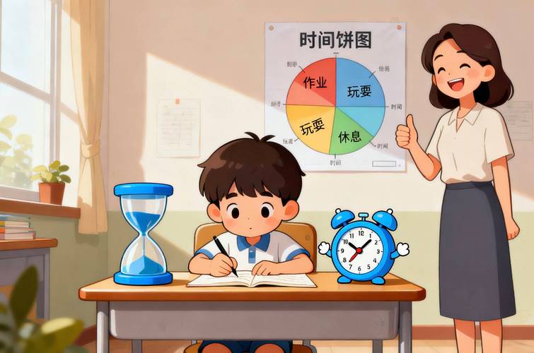 儿童时间管理亲子游戏场景插画