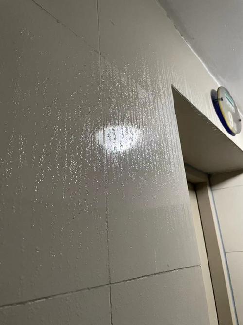 回南天墙面结露水珠流淌实拍图