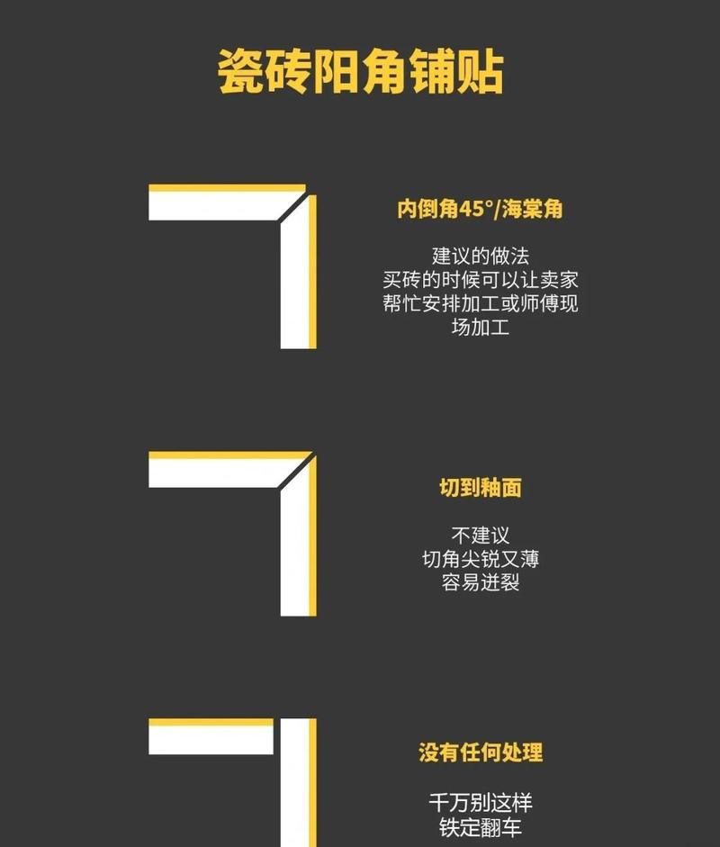 瓷砖铺贴阴阳角接缝处理正确与错误对比图