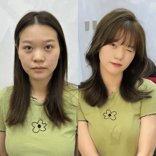 圆脸剪错发型对比图