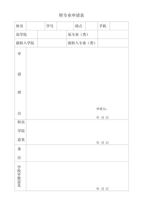 国内大学转专业申请审批表示例