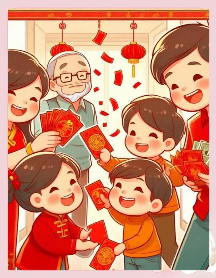 孩子开心收压岁钱红包场景