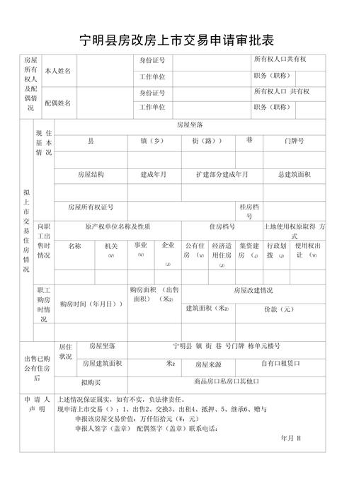 军产房产权出售审批表样本