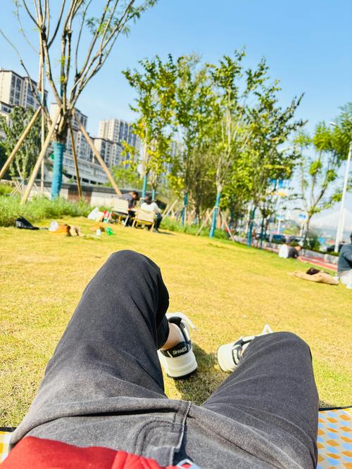 节假日户外散步晒太阳实拍图