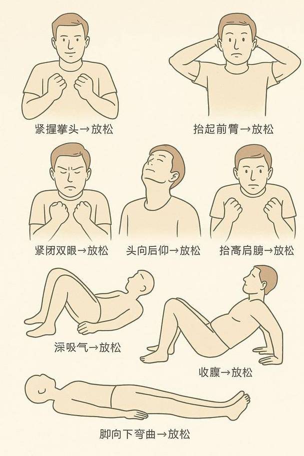 渐进式肌肉放松身体部位指引图