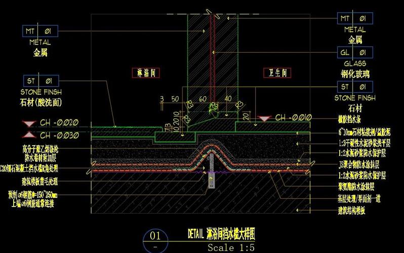 卫生间门口挡水坝构造示意图