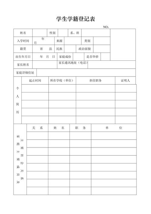 城市公立学校外来学生学籍登记手写表格