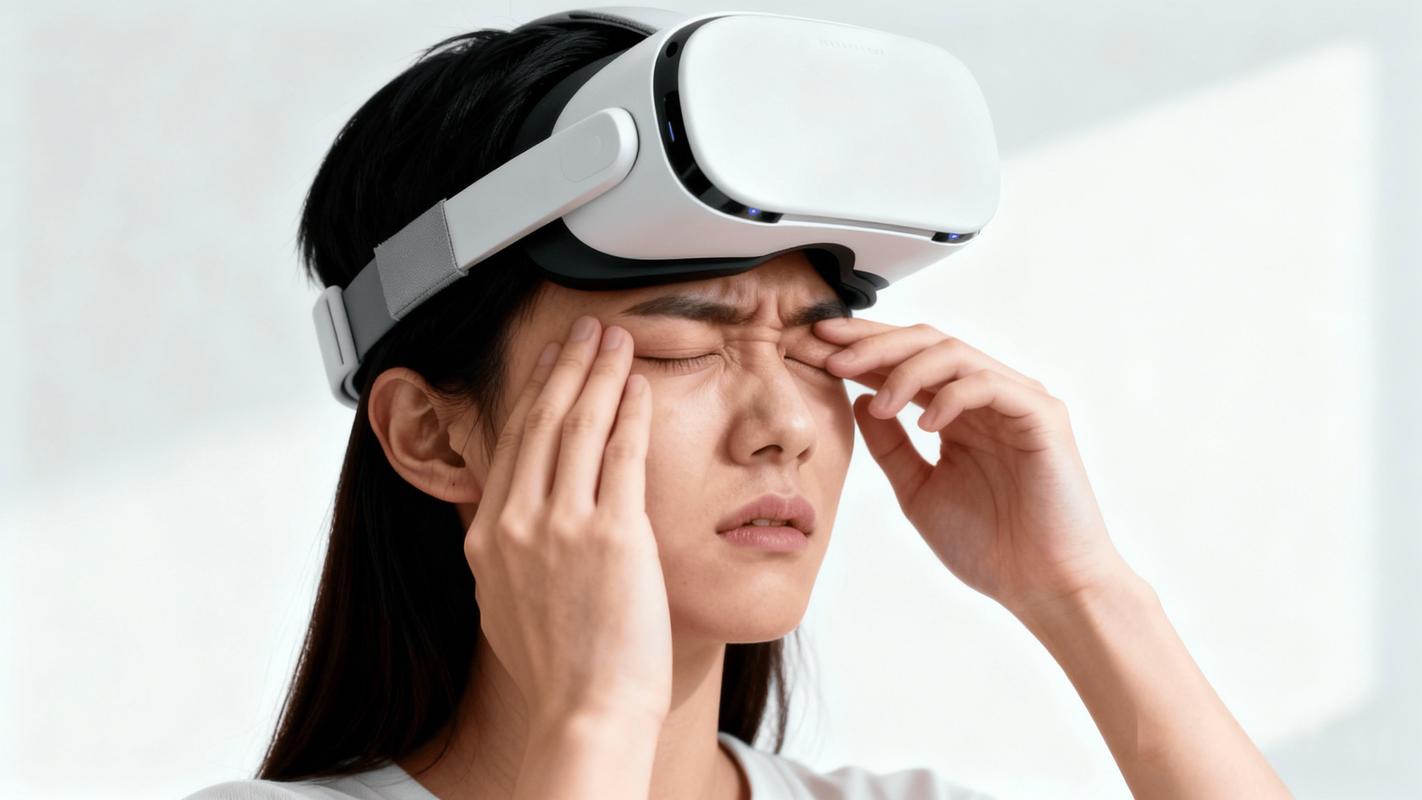 体验者佩戴VR头盔感到眩晕不适