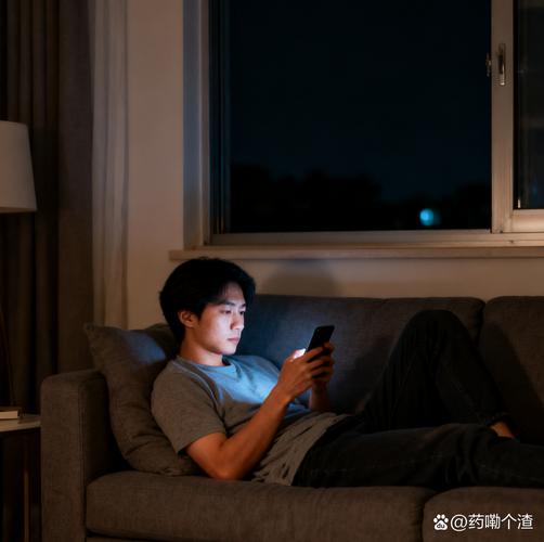 瘫在沙发上刷手机后神色疲惫的年轻上班族