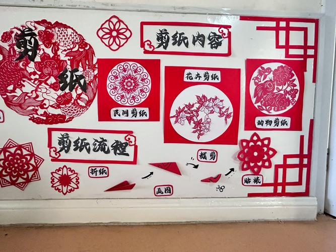 中小学教室学生展示剪纸窗花作品墙