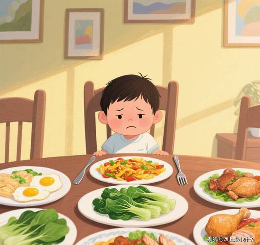 中国家庭食育孩子挑食剩饭的餐桌场景