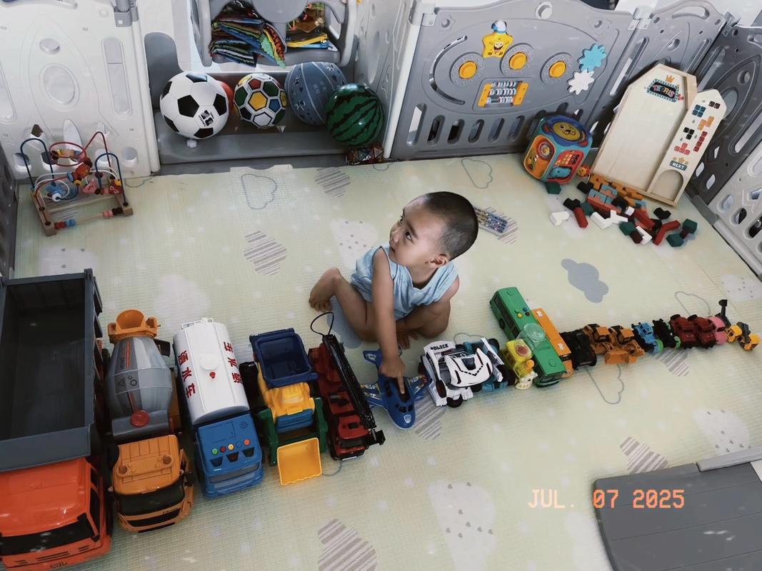 孩子将玩具车排成一排秩序敏感期