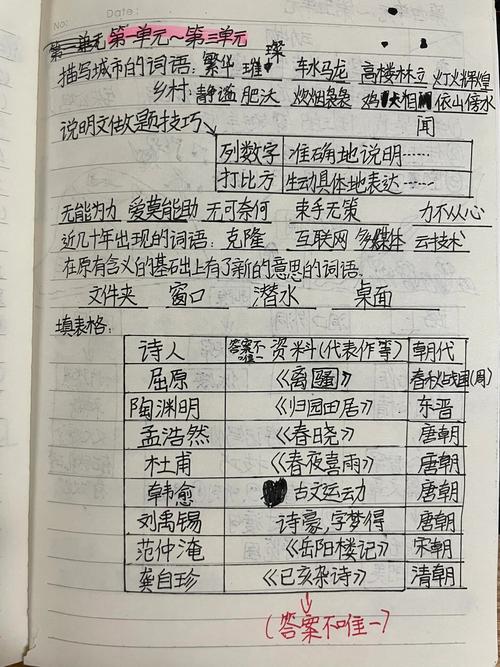 小学生手抄整理的无重点复习笔记