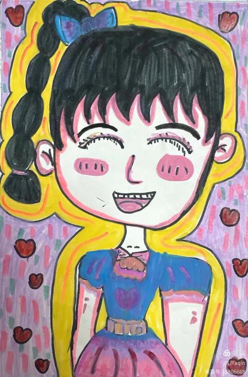 儿童手绘金属活动性自画像作品