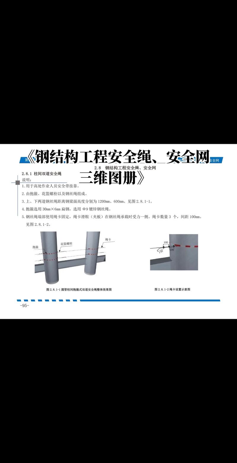 安全平网搭设角度与系绳节点示意图
