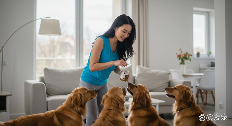 金毛犬和婴儿在客厅地毯上温馨依偎的日常实拍
