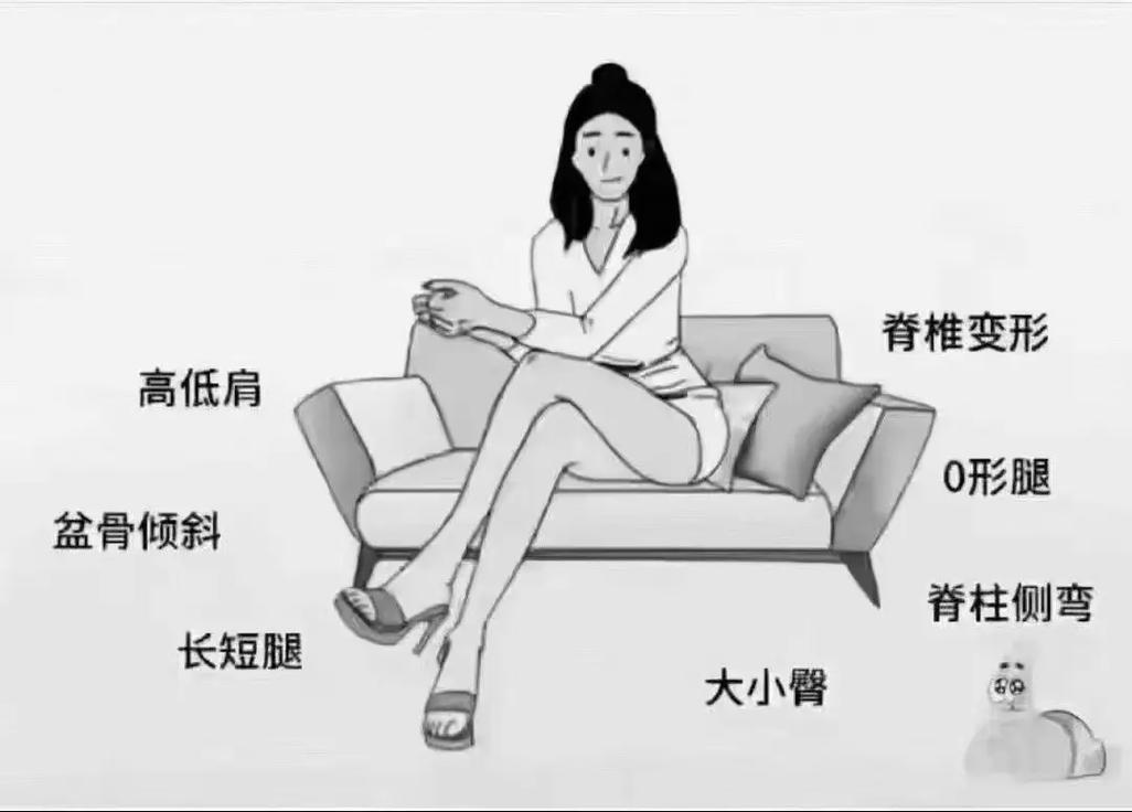 上班族久坐跷二郎腿伤骨骼示意图