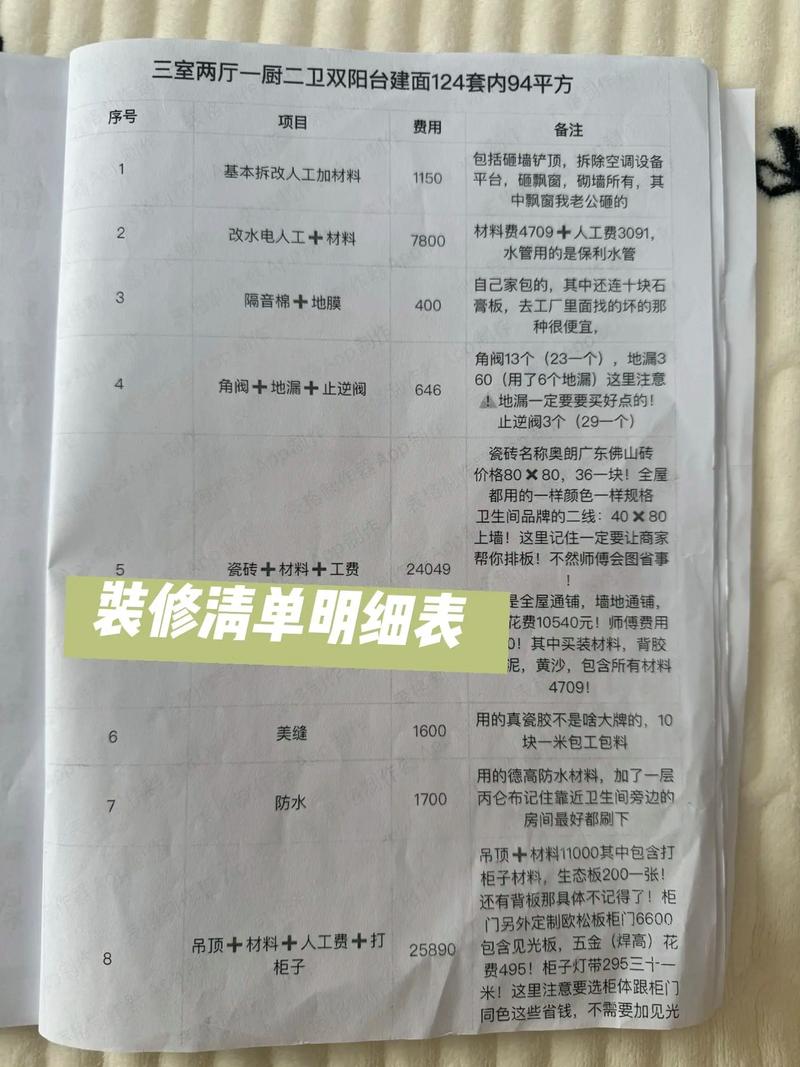 露台装修预算明细计划表草稿