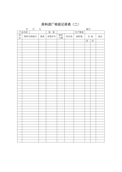 食品加工车间原料进厂抽检手写记录表