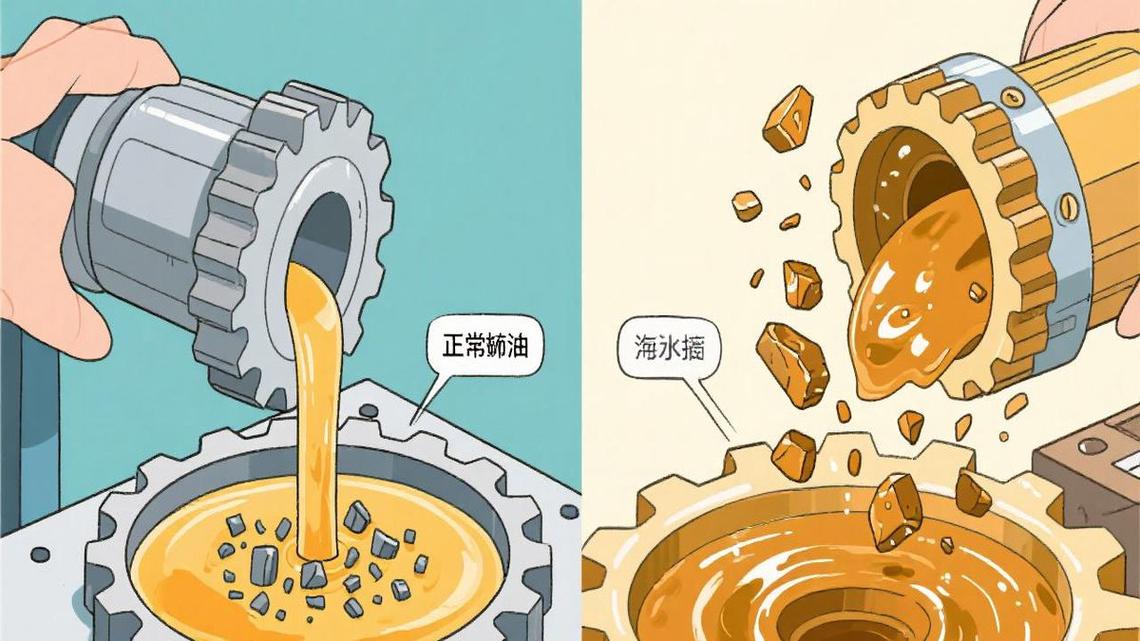 正确用油和超期用油的工业齿轮拆机对比图