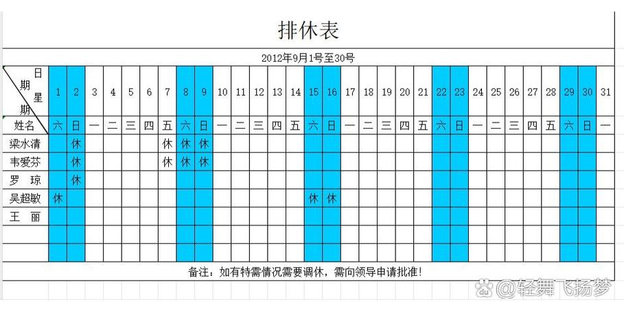 企业员工年度休息休假排班确认表
